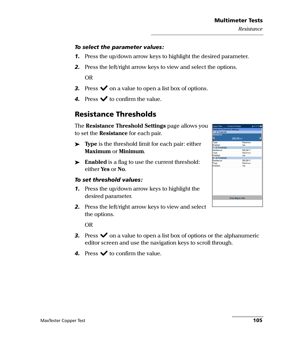 Resistance thresholds | EXFO MaxTester MAX-610 User Manual | Page 113 / 281