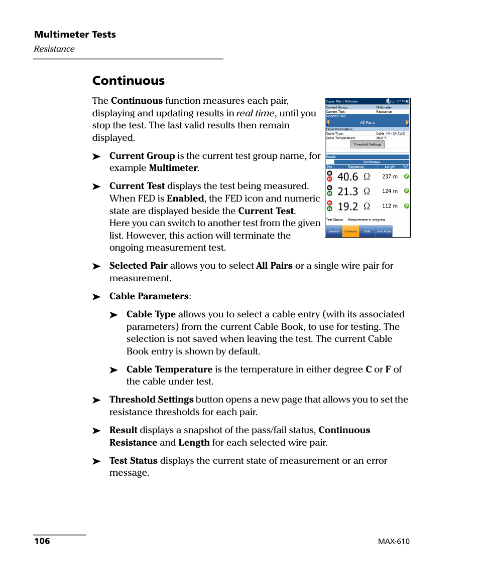 Continuous | EXFO MaxTester MAX-610 User Manual | Page 114 / 281