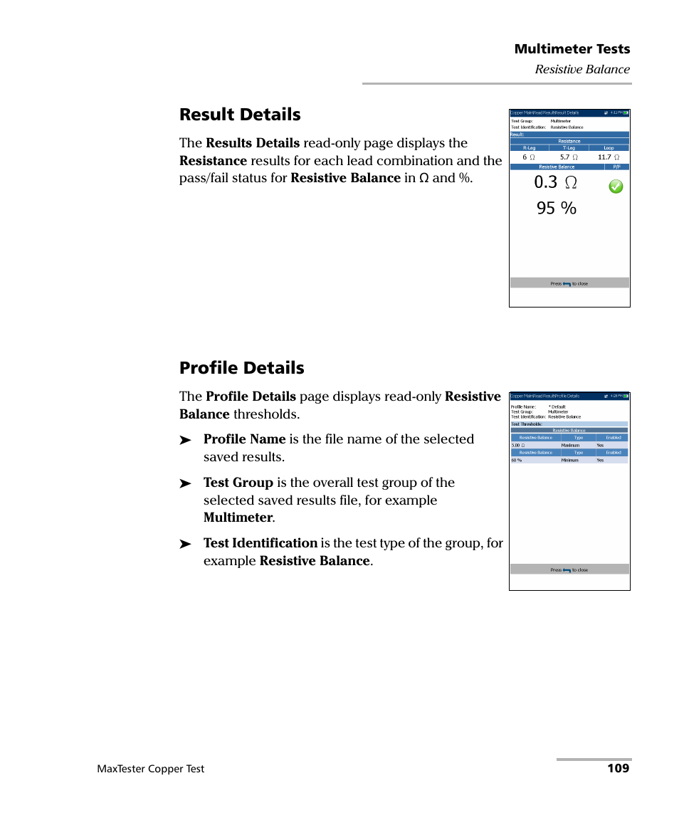 Result details, Profile details | EXFO MaxTester MAX-610 User Manual | Page 117 / 281