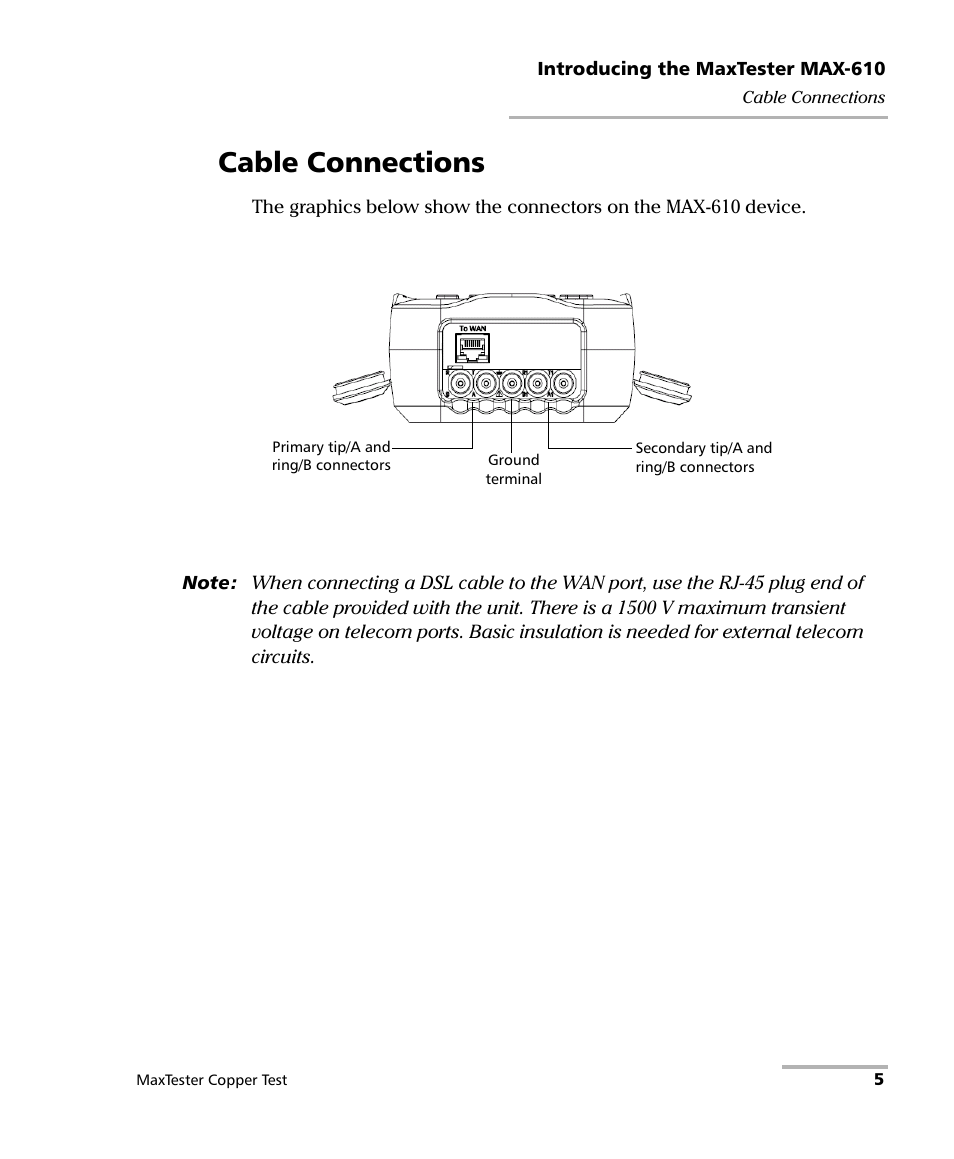 Cable connections | EXFO MaxTester MAX-610 User Manual | Page 13 / 281