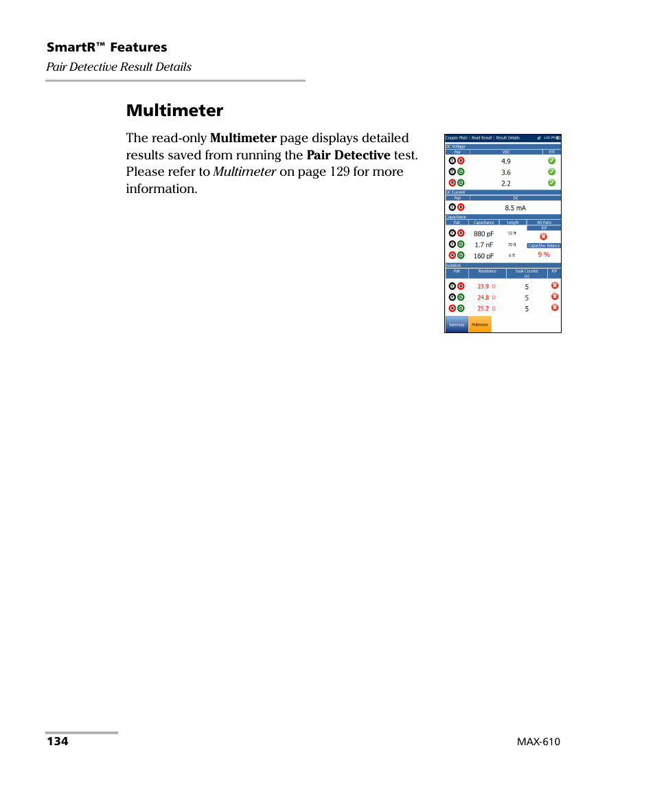 Multimeter | EXFO MaxTester MAX-610 User Manual | Page 142 / 281