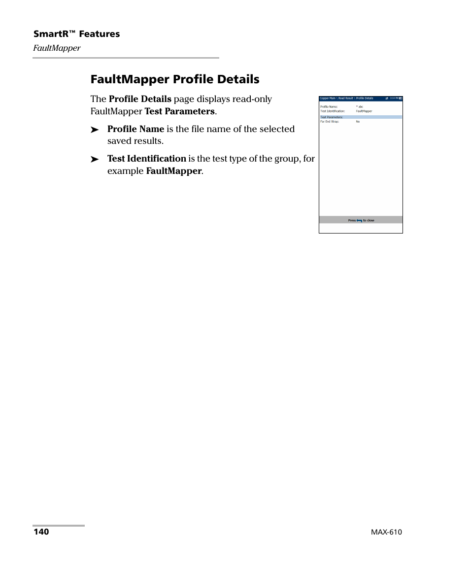 Faultmapper profile details | EXFO MaxTester MAX-610 User Manual | Page 148 / 281