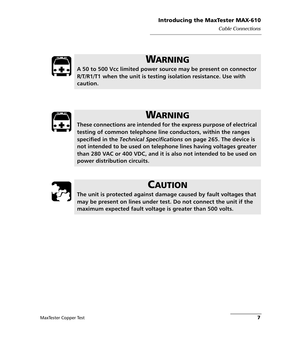 Arning, Aution | EXFO MaxTester MAX-610 User Manual | Page 15 / 281