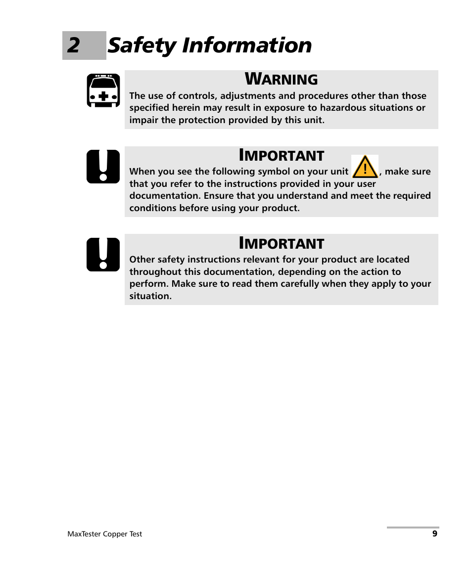 2 safety information, 2safety information | EXFO MaxTester MAX-610 User Manual | Page 17 / 281