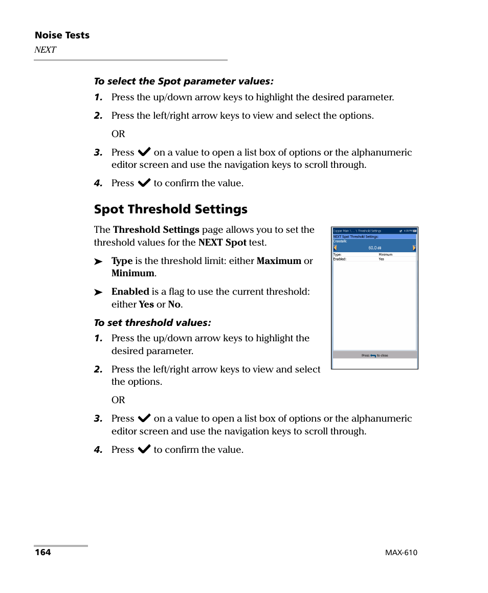 Spot threshold settings | EXFO MaxTester MAX-610 User Manual | Page 172 / 281