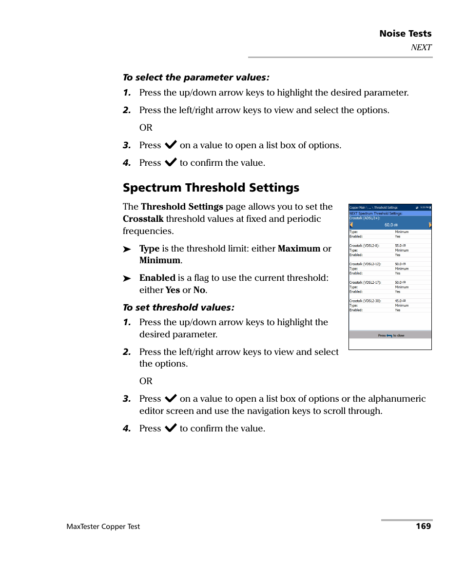 Spectrum threshold settings | EXFO MaxTester MAX-610 User Manual | Page 177 / 281