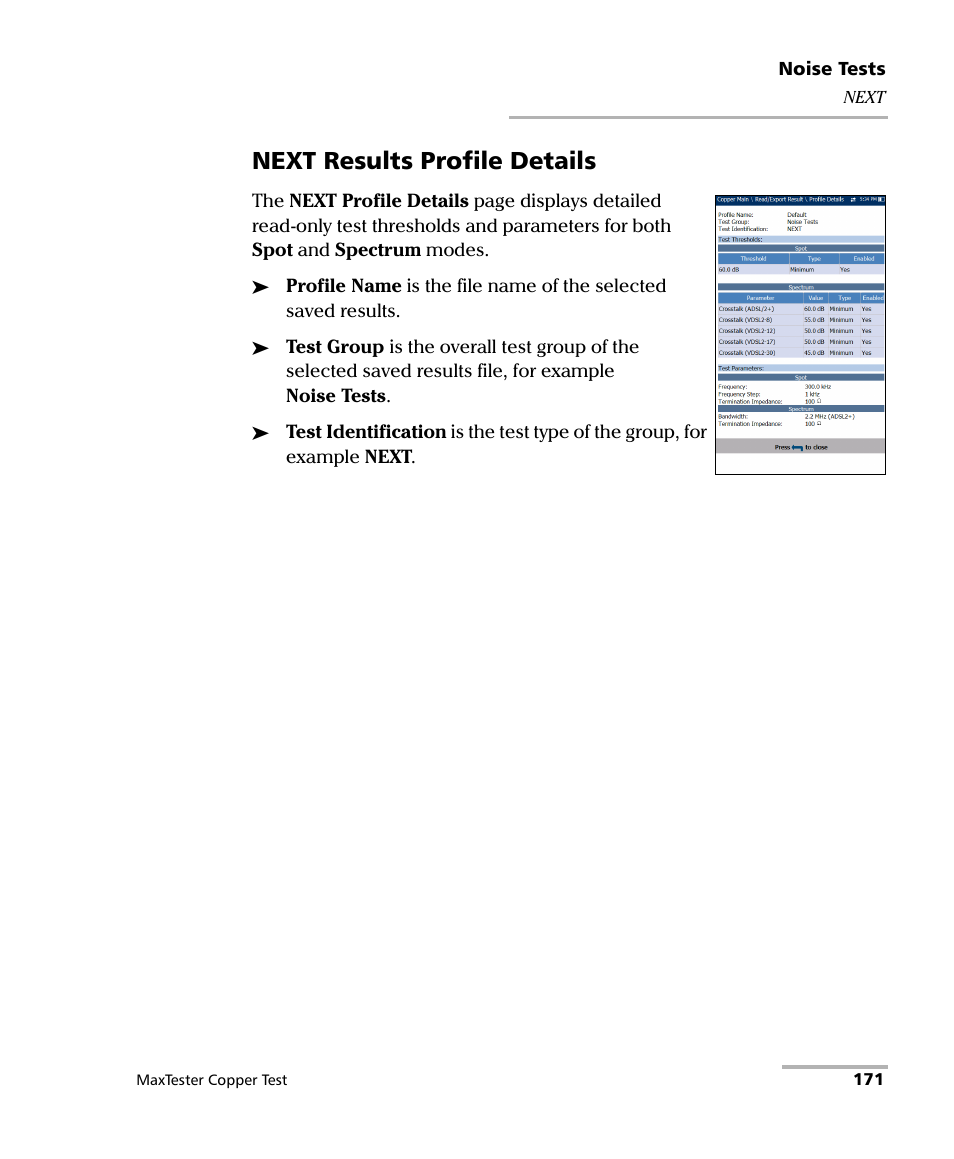 Next results profile details | EXFO MaxTester MAX-610 User Manual | Page 179 / 281