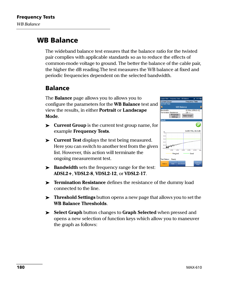 Wb balance, Balance | EXFO MaxTester MAX-610 User Manual | Page 188 / 281