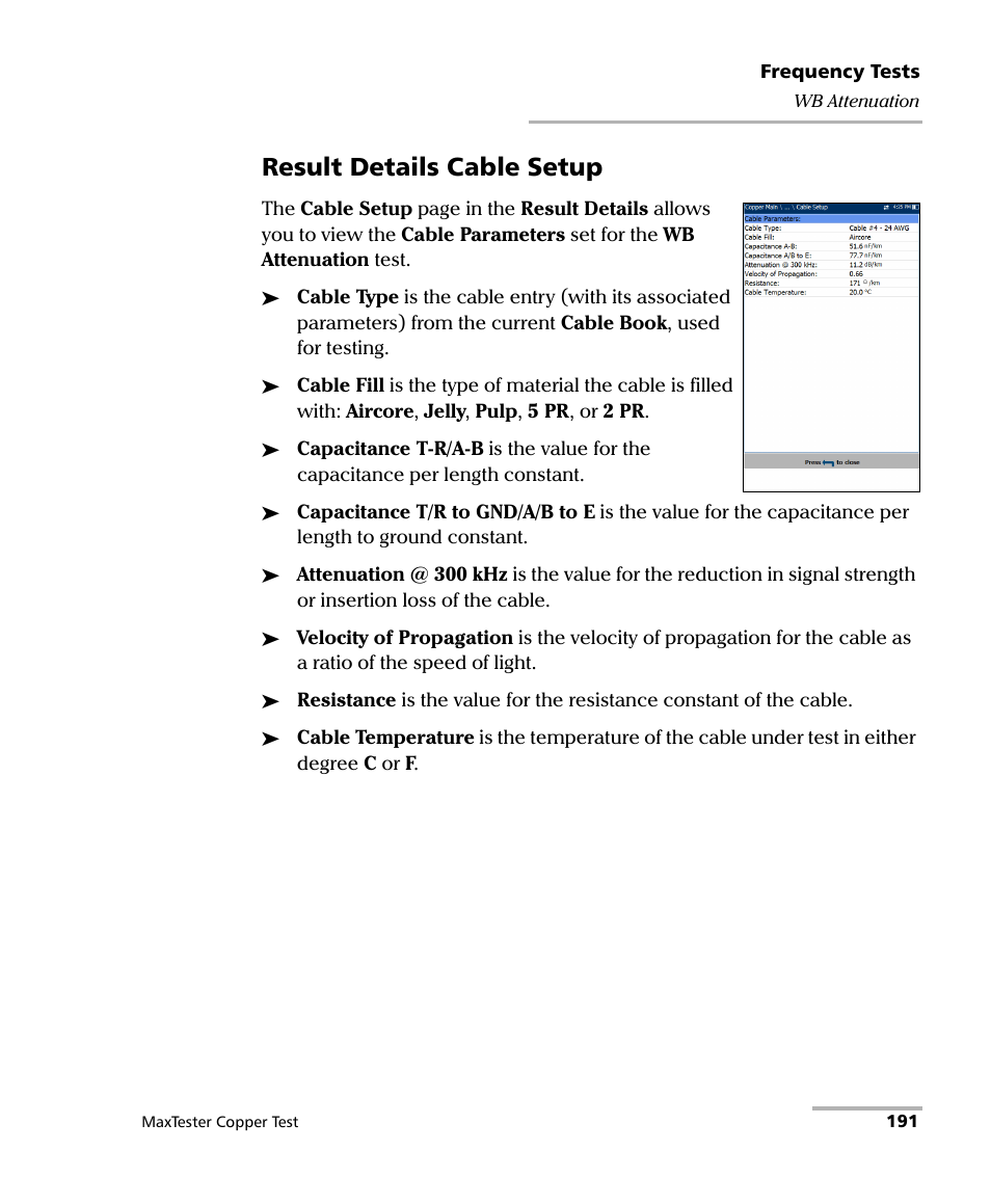 Result details cable setup | EXFO MaxTester MAX-610 User Manual | Page 199 / 281