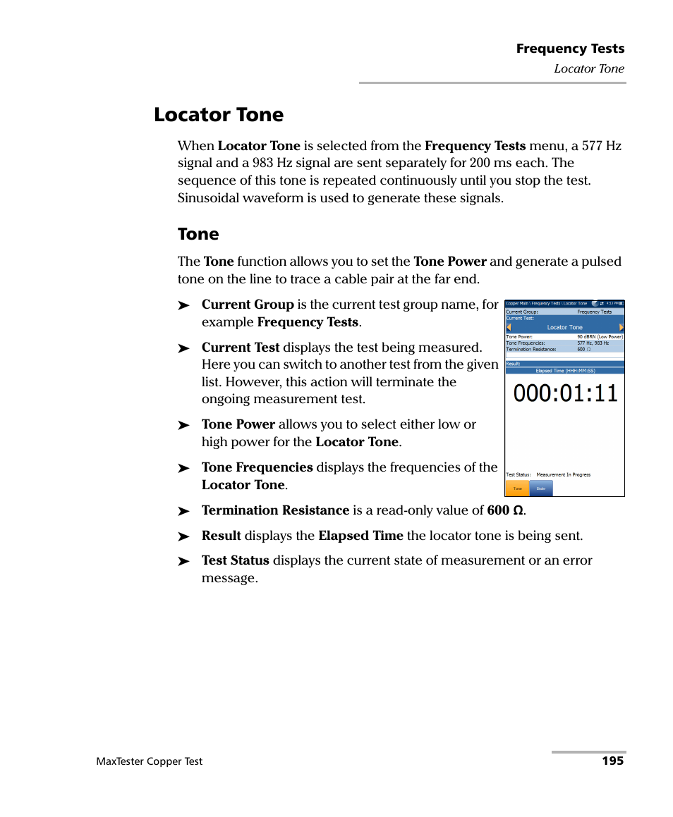 Locator tone, Tone | EXFO MaxTester MAX-610 User Manual | Page 203 / 281