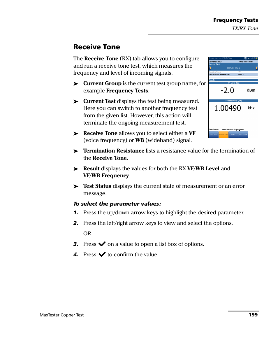 Receive tone | EXFO MaxTester MAX-610 User Manual | Page 207 / 281