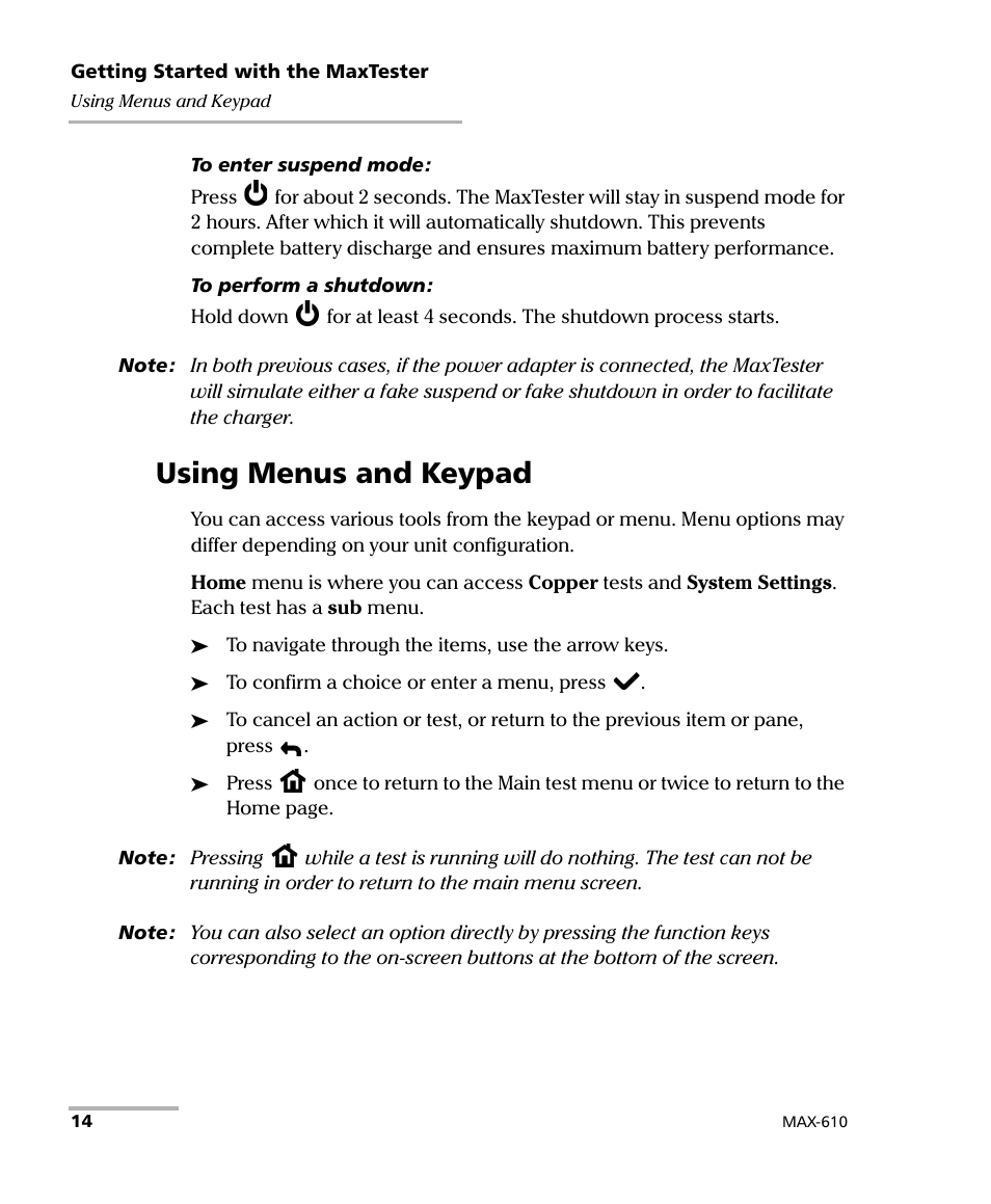 Using menus and keypad | EXFO MaxTester MAX-610 User Manual | Page 22 / 281