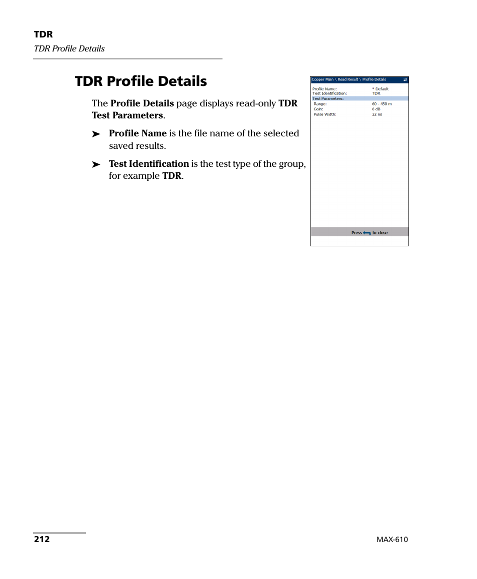 Tdr profile details | EXFO MaxTester MAX-610 User Manual | Page 220 / 281