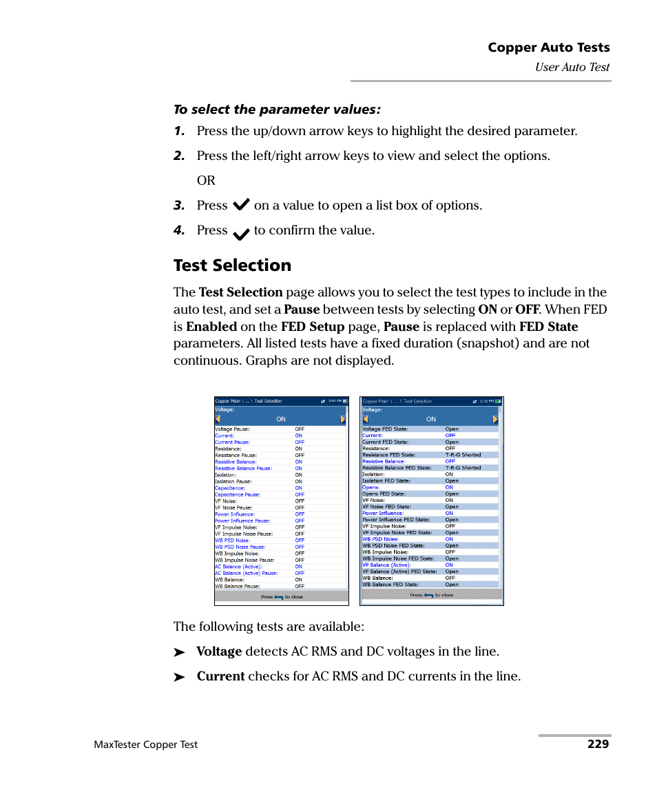 Test selection | EXFO MaxTester MAX-610 User Manual | Page 237 / 281