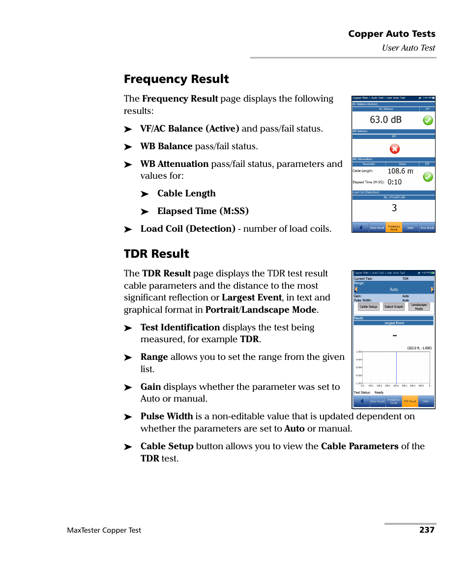 Frequency result, Tdr result | EXFO MaxTester MAX-610 User Manual | Page 245 / 281