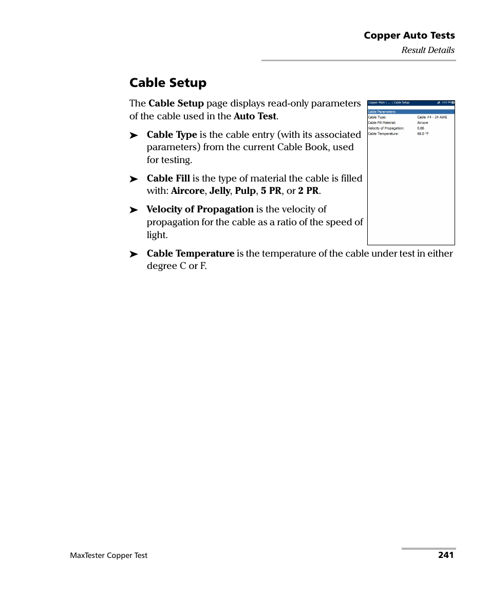 Cable setup | EXFO MaxTester MAX-610 User Manual | Page 249 / 281