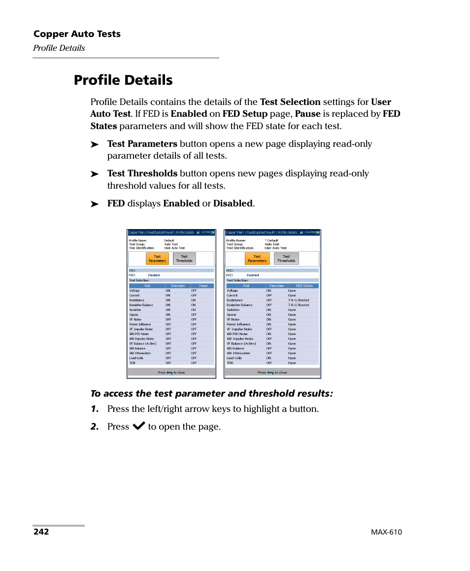 Profile details | EXFO MaxTester MAX-610 User Manual | Page 250 / 281