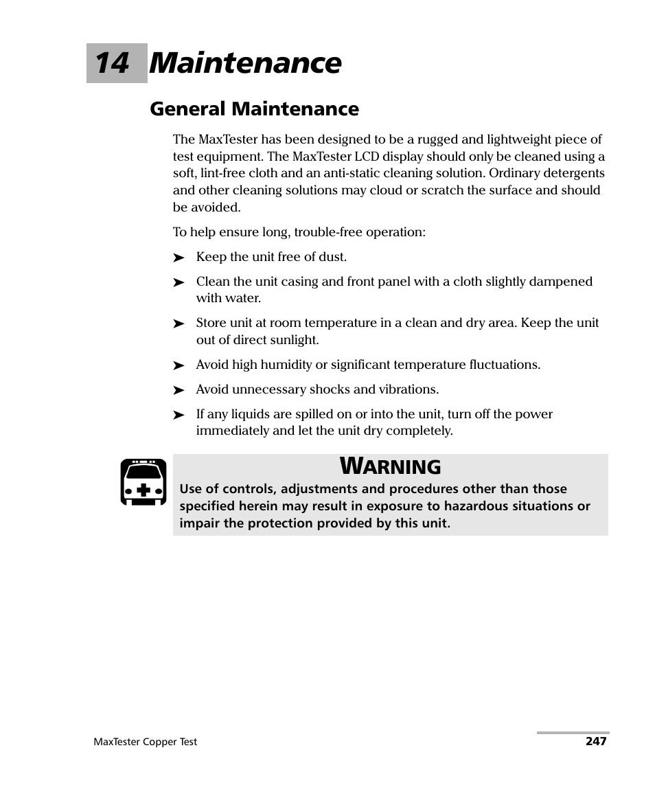 14 maintenance, General maintenance, Arning | EXFO MaxTester MAX-610 User Manual | Page 255 / 281