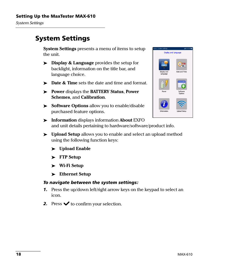 System settings | EXFO MaxTester MAX-610 User Manual | Page 26 / 281
