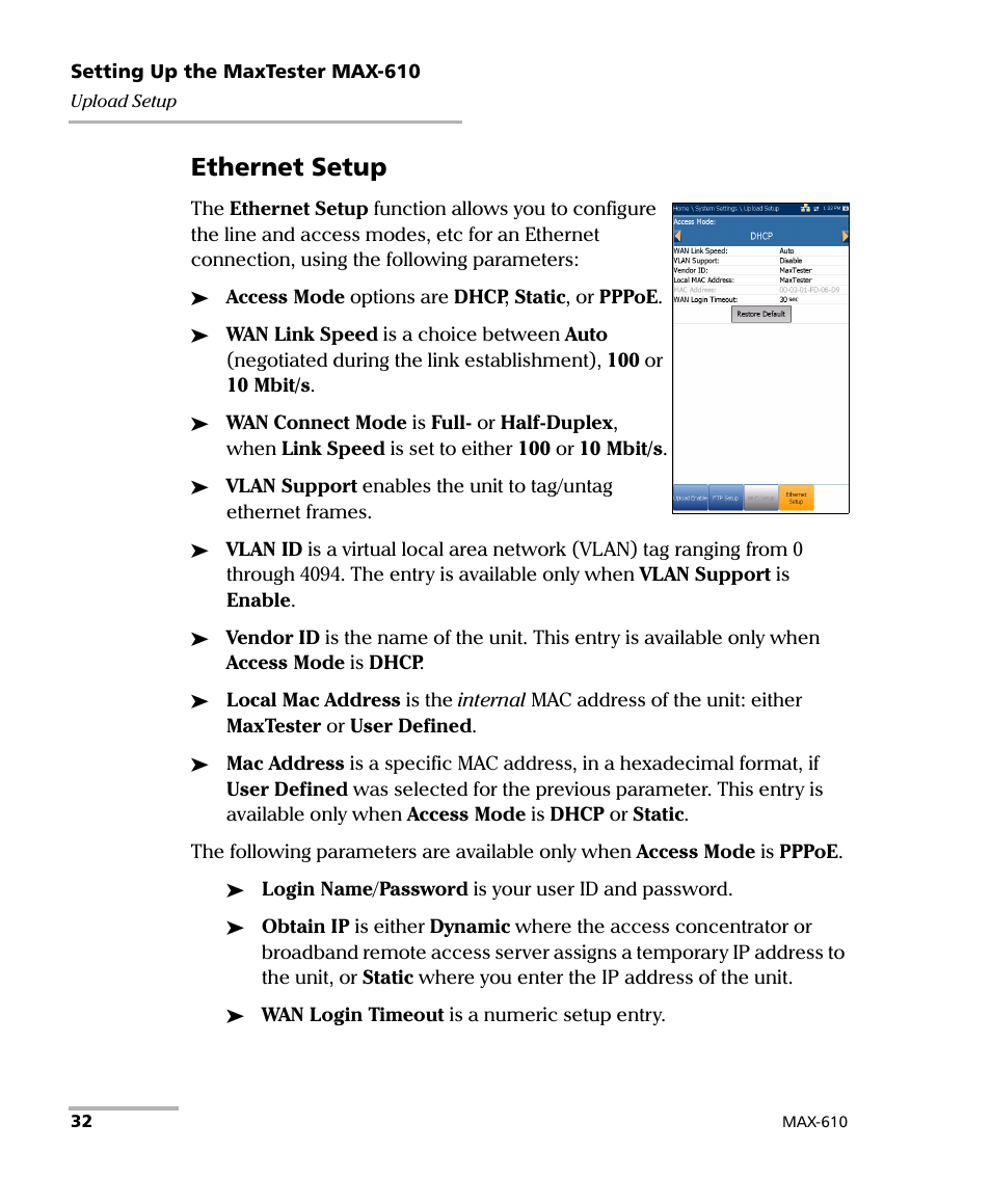 Ethernet setup | EXFO MaxTester MAX-610 User Manual | Page 40 / 281