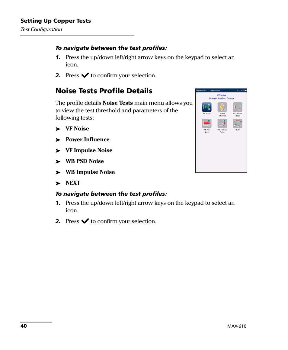 Noise tests profile details | EXFO MaxTester MAX-610 User Manual | Page 48 / 281