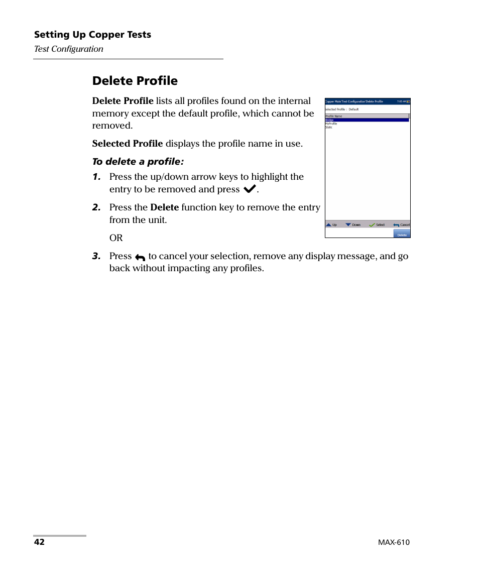 Delete profile | EXFO MaxTester MAX-610 User Manual | Page 50 / 281