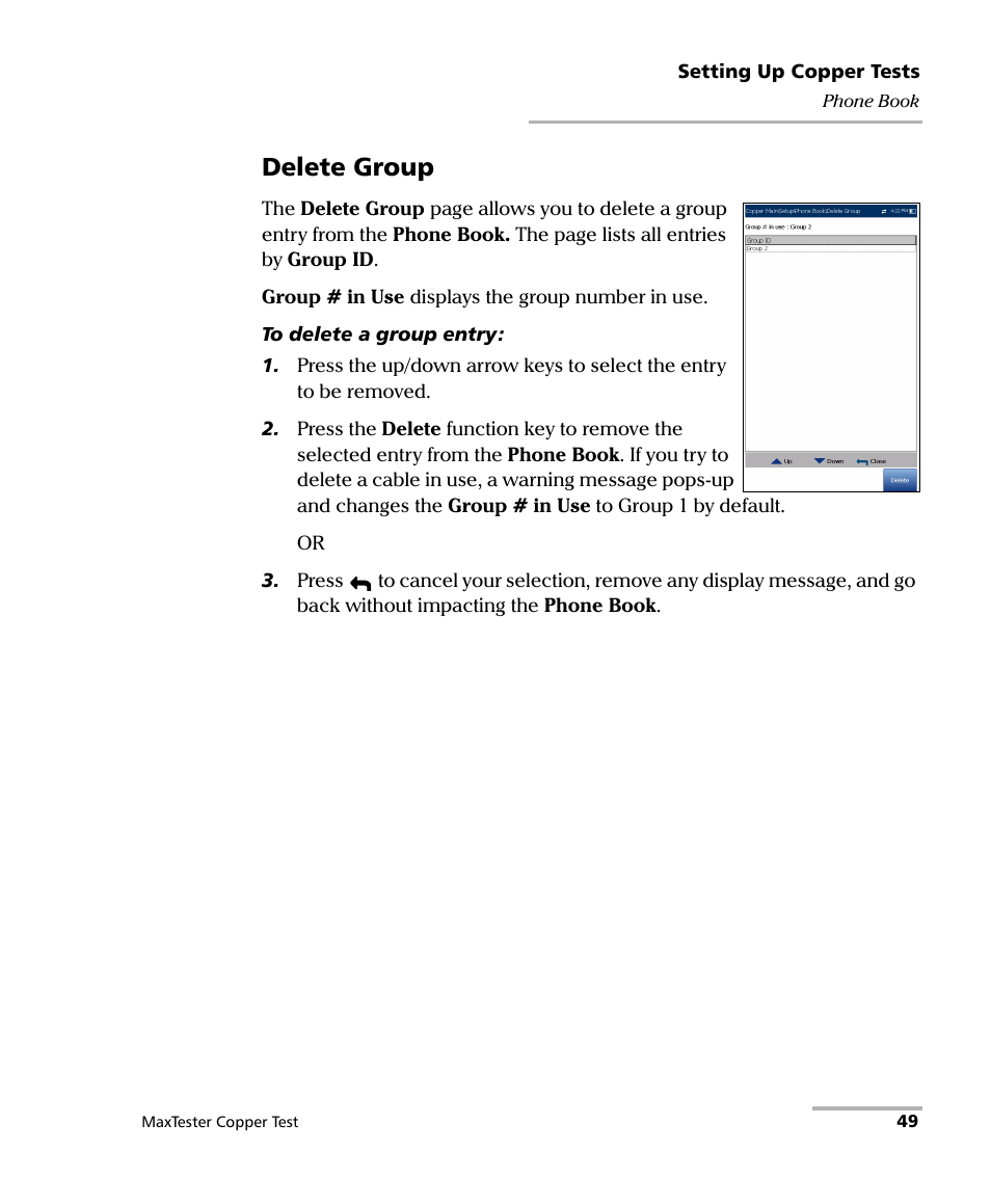Delete group | EXFO MaxTester MAX-610 User Manual | Page 57 / 281