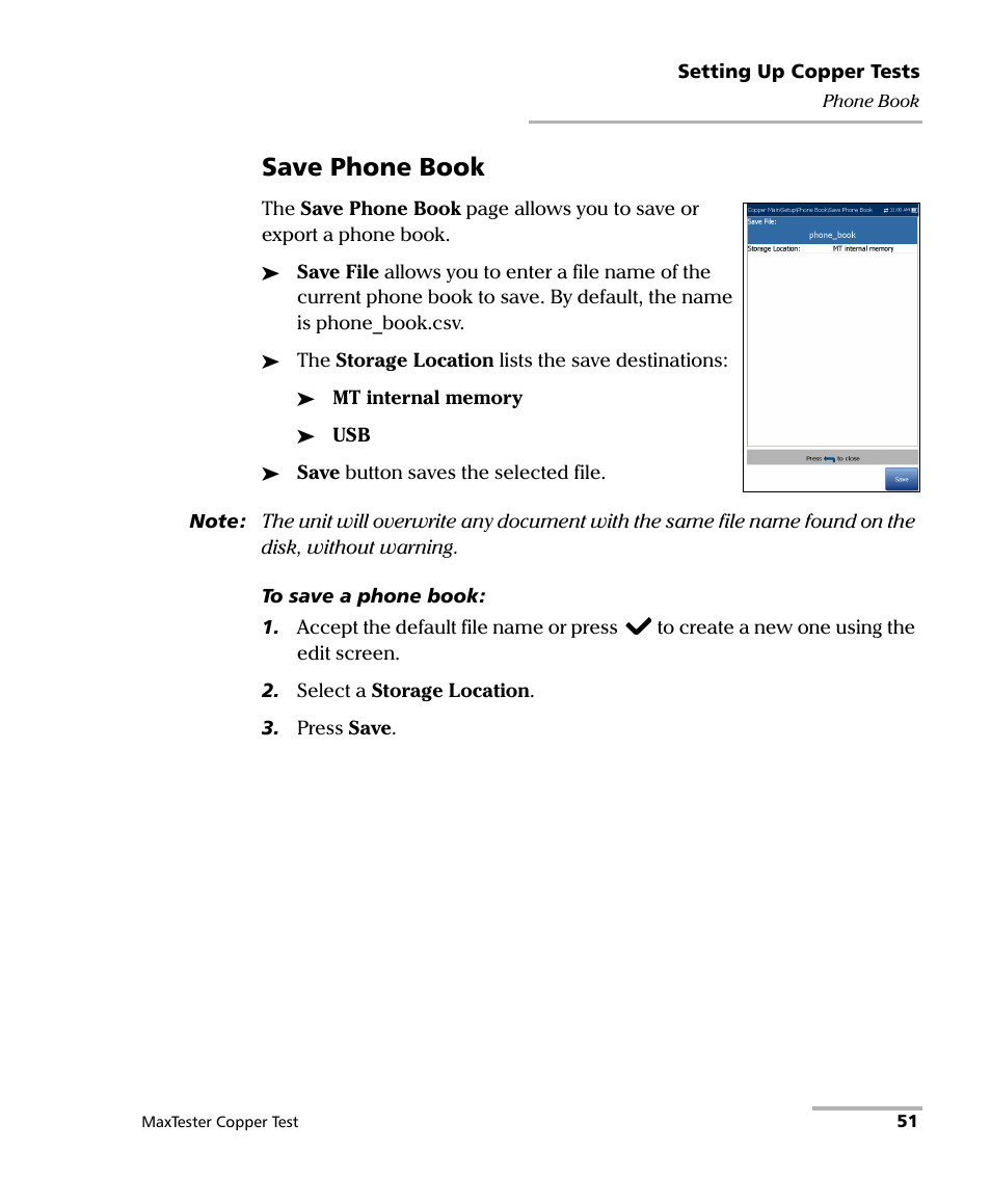 Save phone book | EXFO MaxTester MAX-610 User Manual | Page 59 / 281