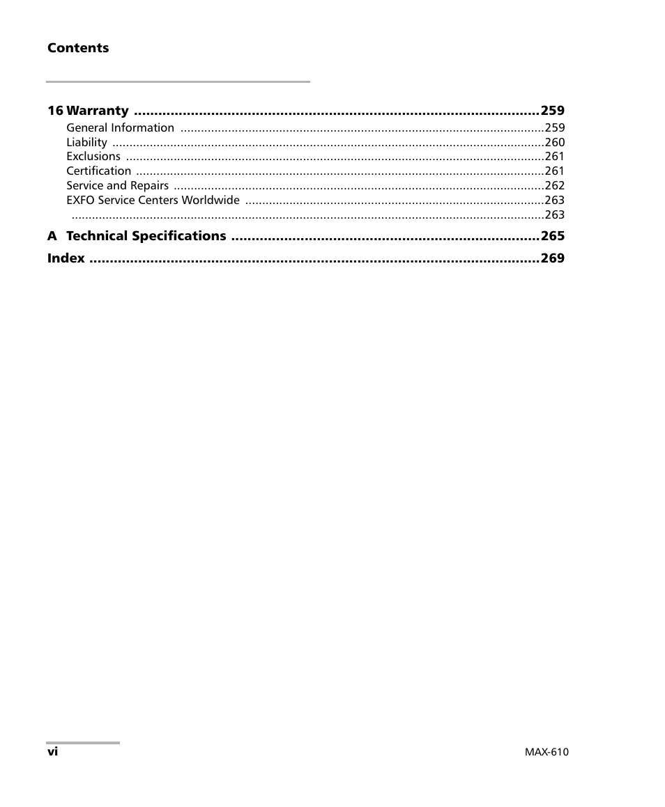 EXFO MaxTester MAX-610 User Manual | Page 6 / 281