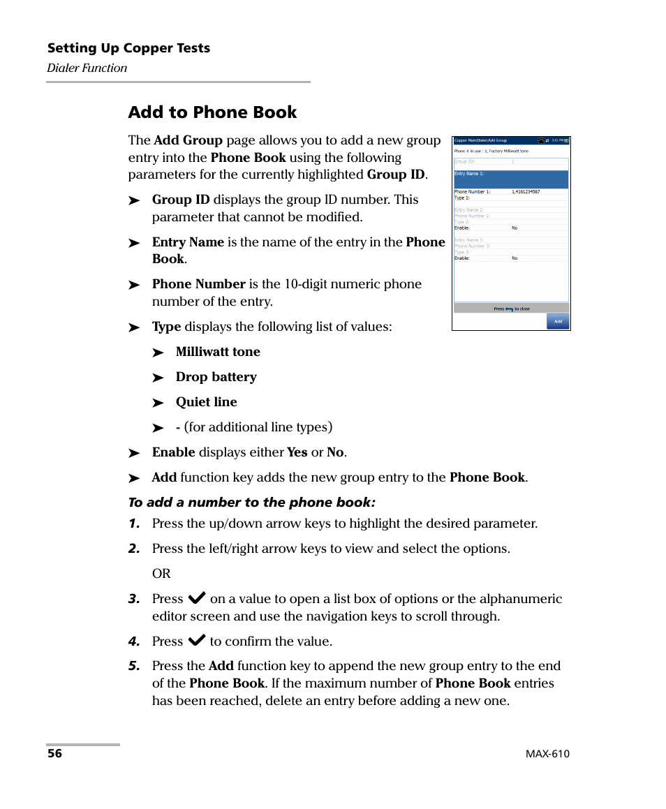 Add to phone book | EXFO MaxTester MAX-610 User Manual | Page 64 / 281