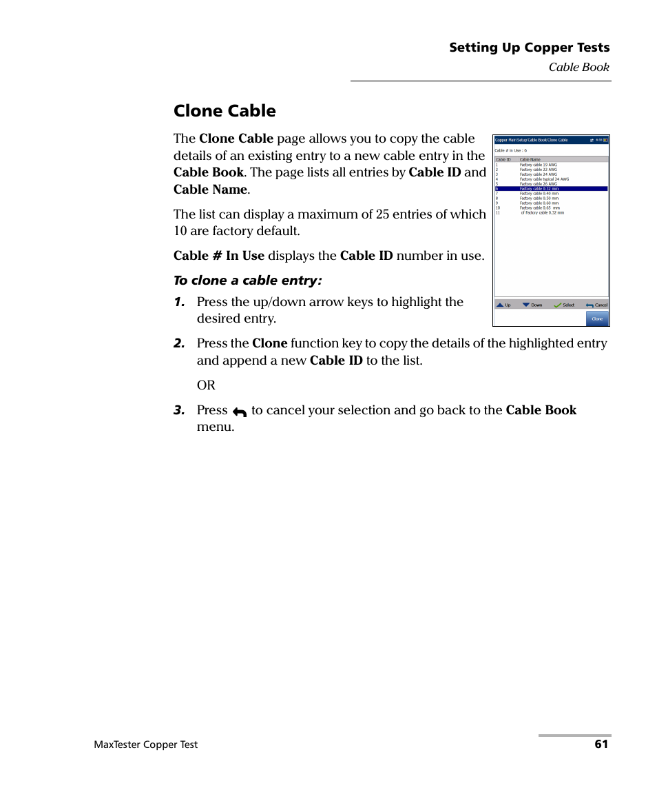 Clone cable | EXFO MaxTester MAX-610 User Manual | Page 69 / 281