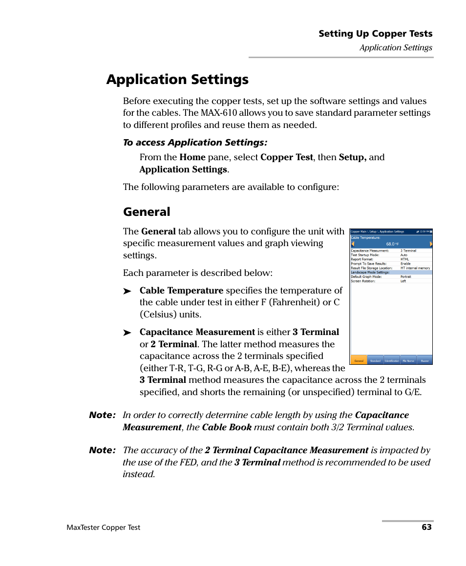 Application settings, General | EXFO MaxTester MAX-610 User Manual | Page 71 / 281