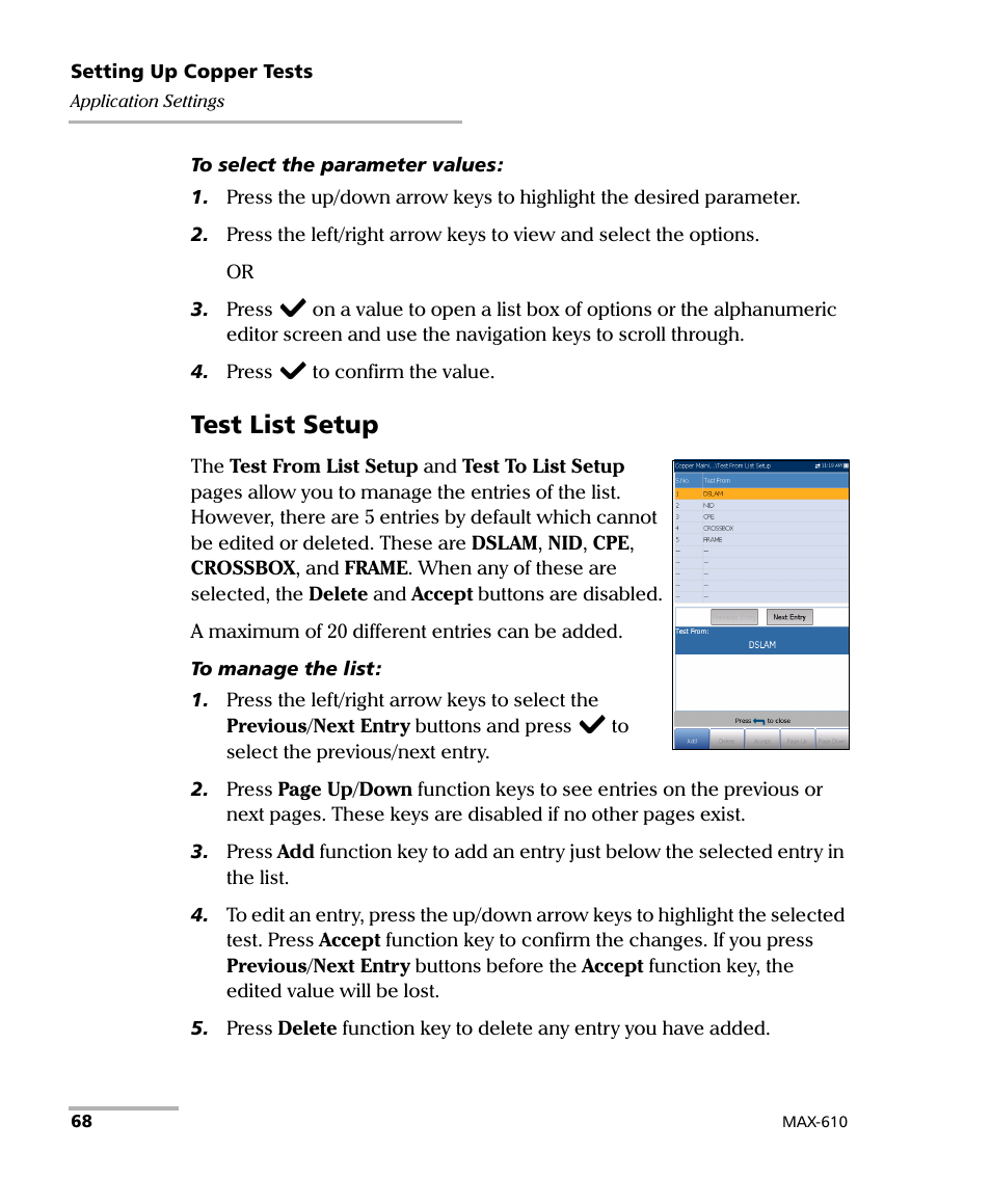 Test list setup | EXFO MaxTester MAX-610 User Manual | Page 76 / 281