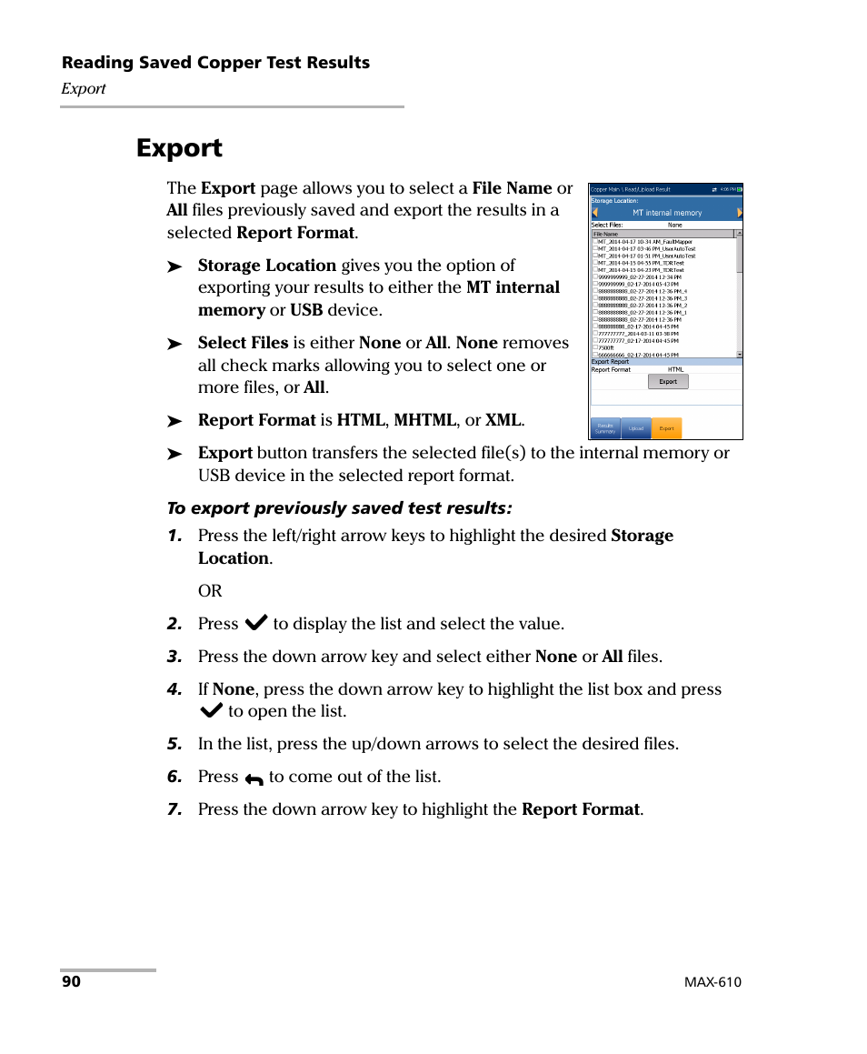 Export | EXFO MaxTester MAX-610 User Manual | Page 98 / 281