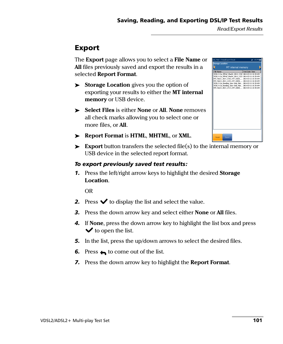 Export | EXFO MaxTester MAX-630 User Manual | Page 107 / 135