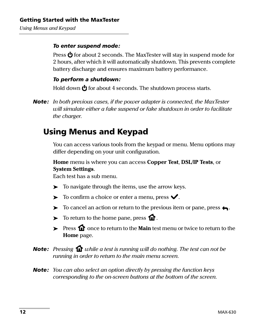 Using menus and keypad | EXFO MaxTester MAX-630 User Manual | Page 18 / 135