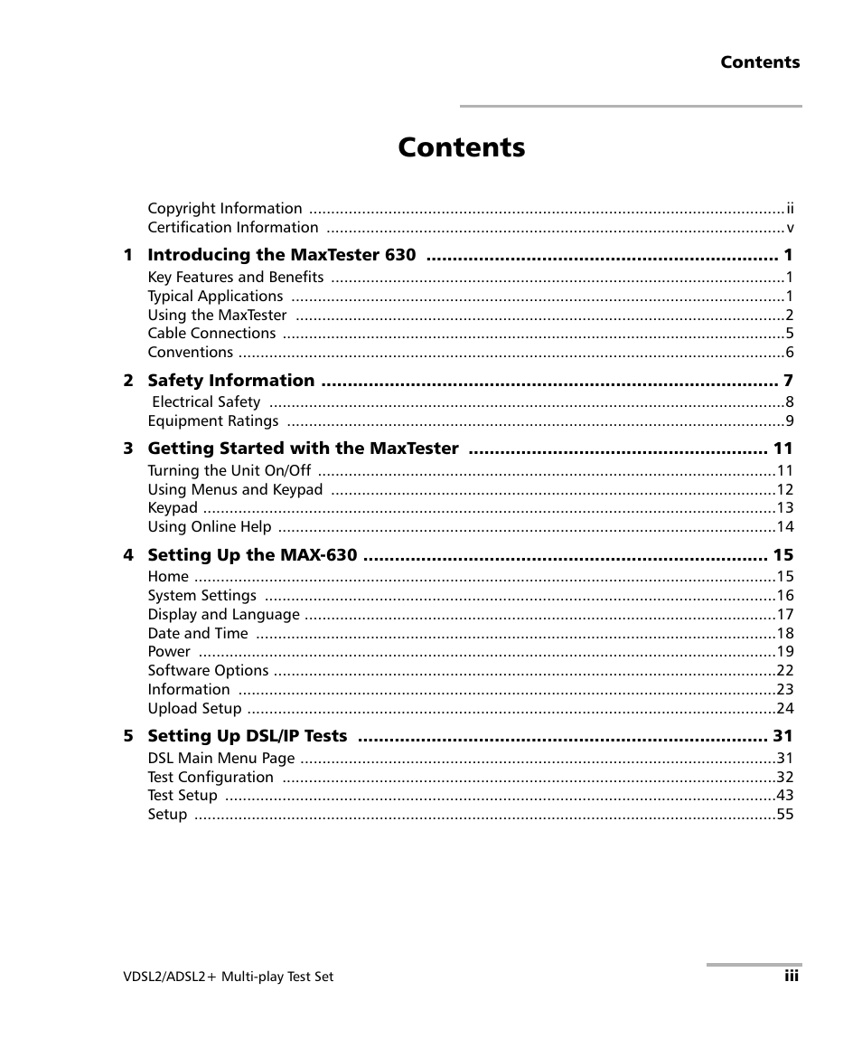 EXFO MaxTester MAX-630 User Manual | Page 3 / 135