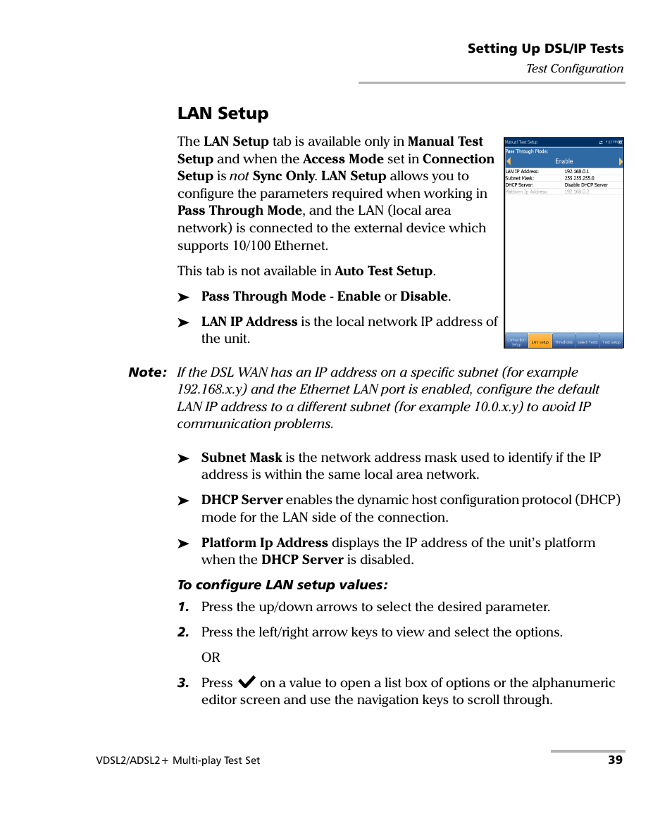 Lan setup | EXFO MaxTester MAX-630 User Manual | Page 45 / 135