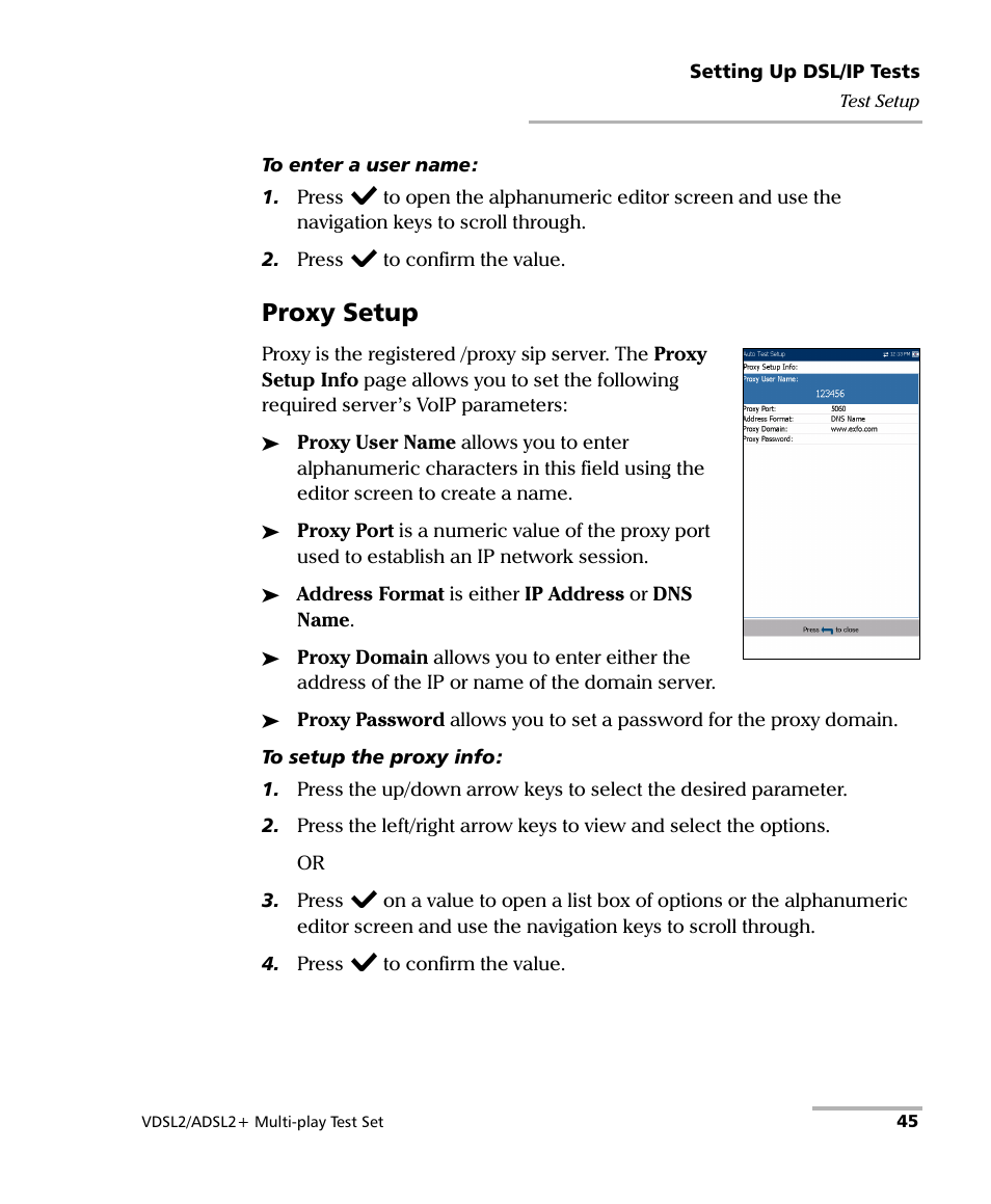 Proxy setup | EXFO MaxTester MAX-630 User Manual | Page 51 / 135