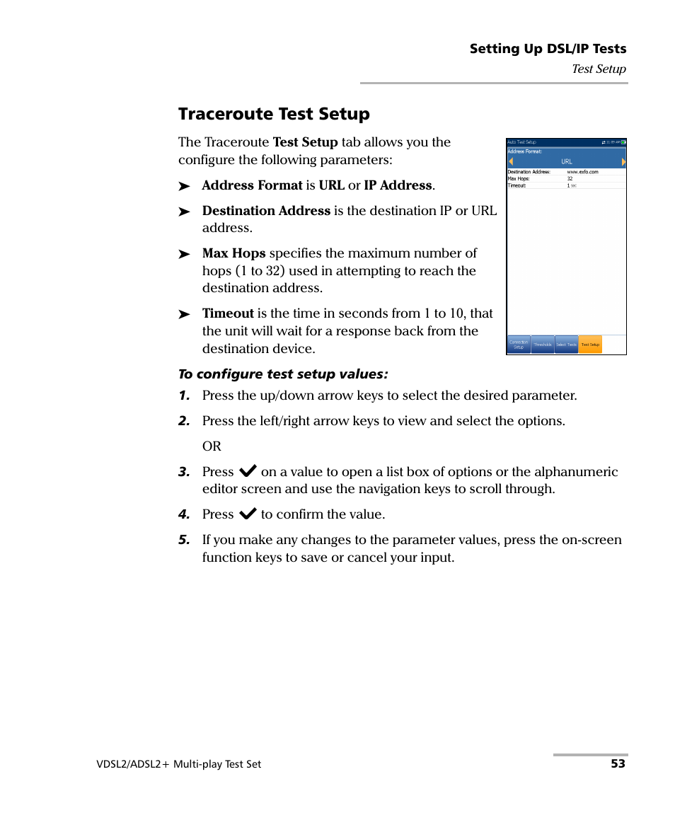 Traceroute test setup | EXFO MaxTester MAX-630 User Manual | Page 59 / 135