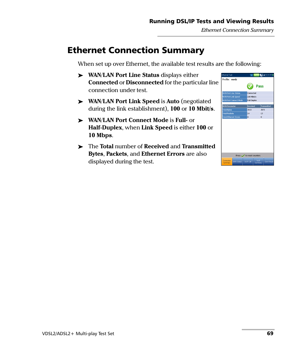 Ethernet connection summary | EXFO MaxTester MAX-630 User Manual | Page 75 / 135