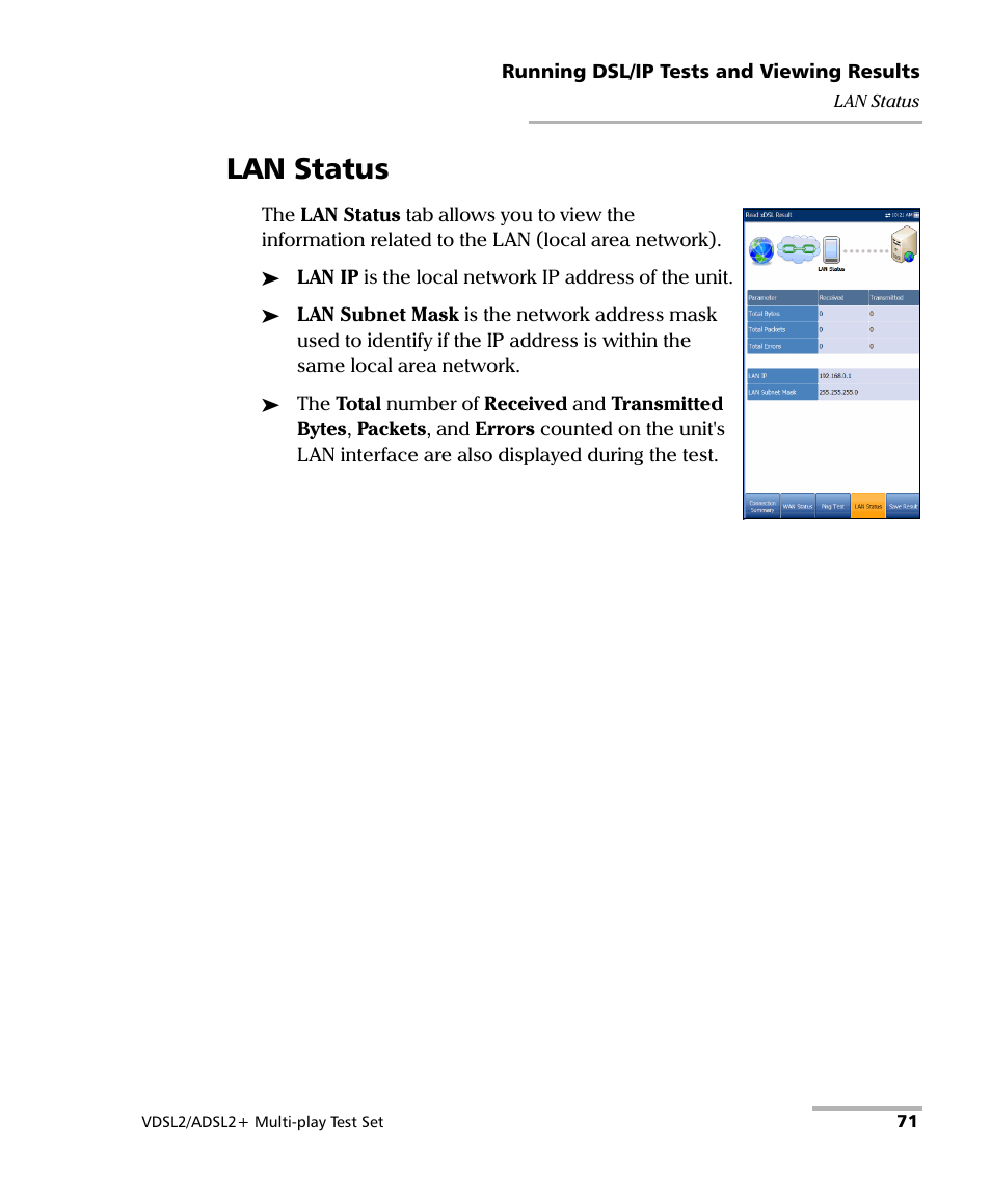 Lan status | EXFO MaxTester MAX-630 User Manual | Page 77 / 135