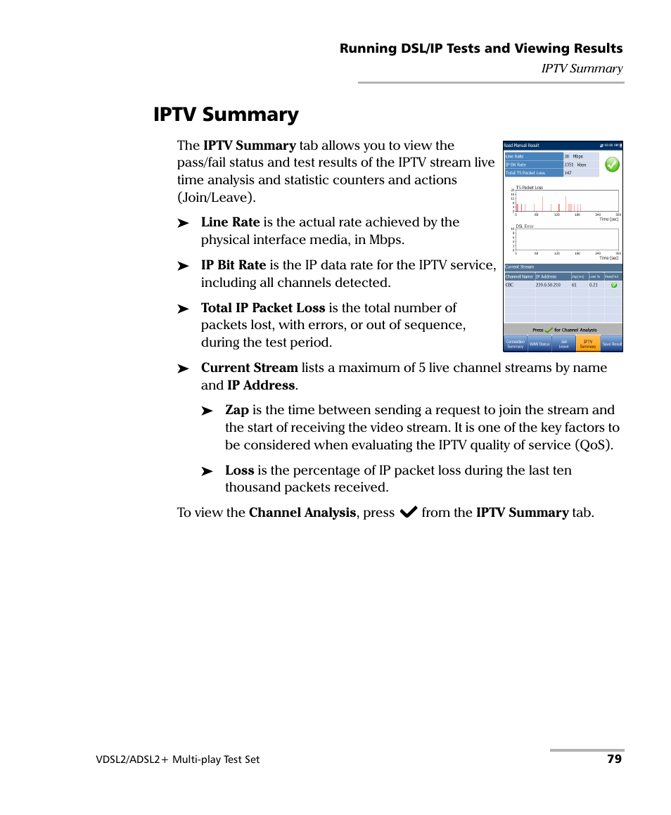 Iptv summary | EXFO MaxTester MAX-630 User Manual | Page 85 / 135