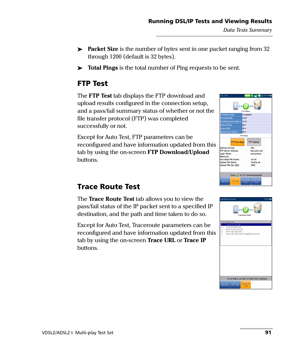 Ftp test, Trace route test | EXFO MaxTester MAX-630 User Manual | Page 97 / 135