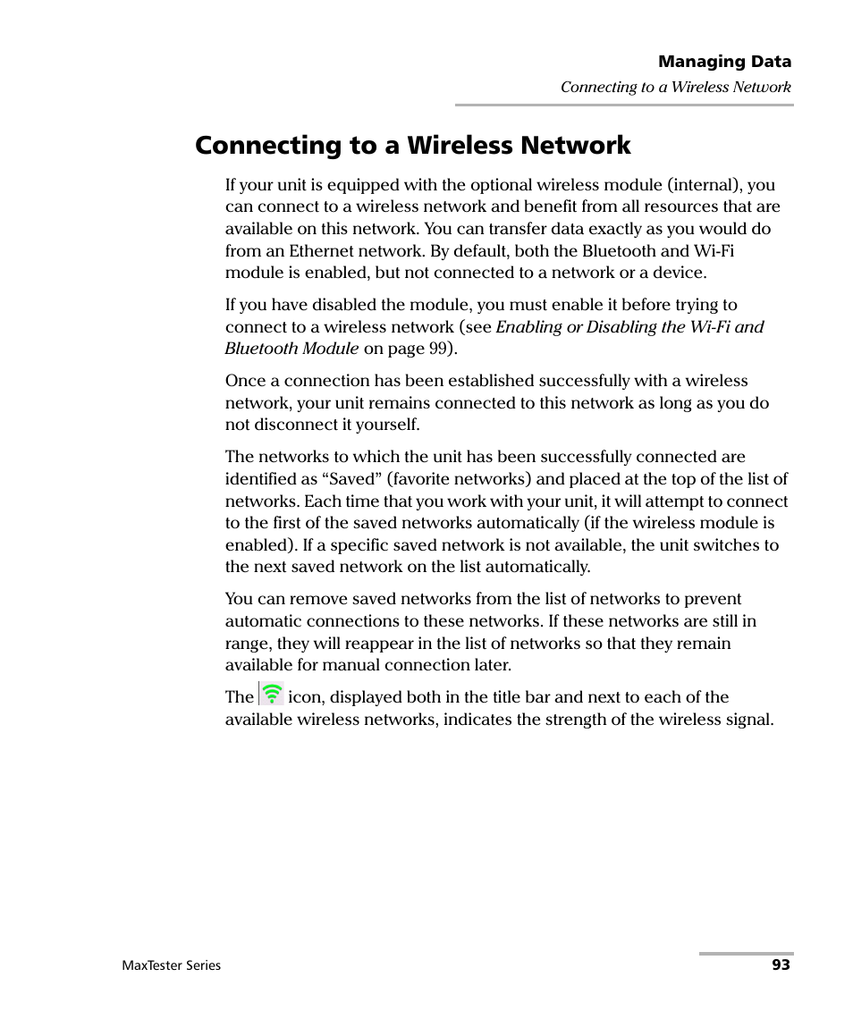 Connecting to a wireless network | EXFO MaxTester Series User Manual | Page 103 / 175