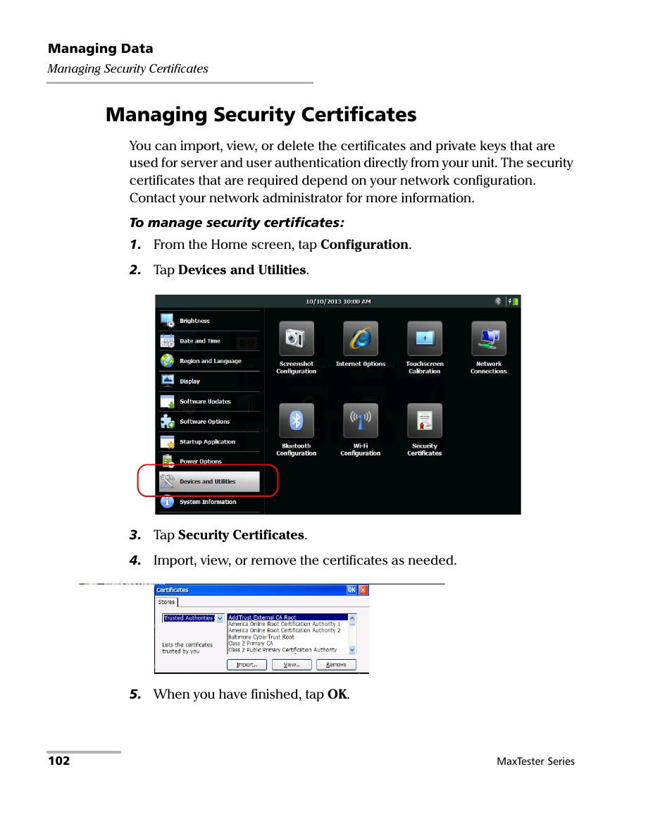 Managing security certificates | EXFO MaxTester Series User Manual | Page 112 / 175