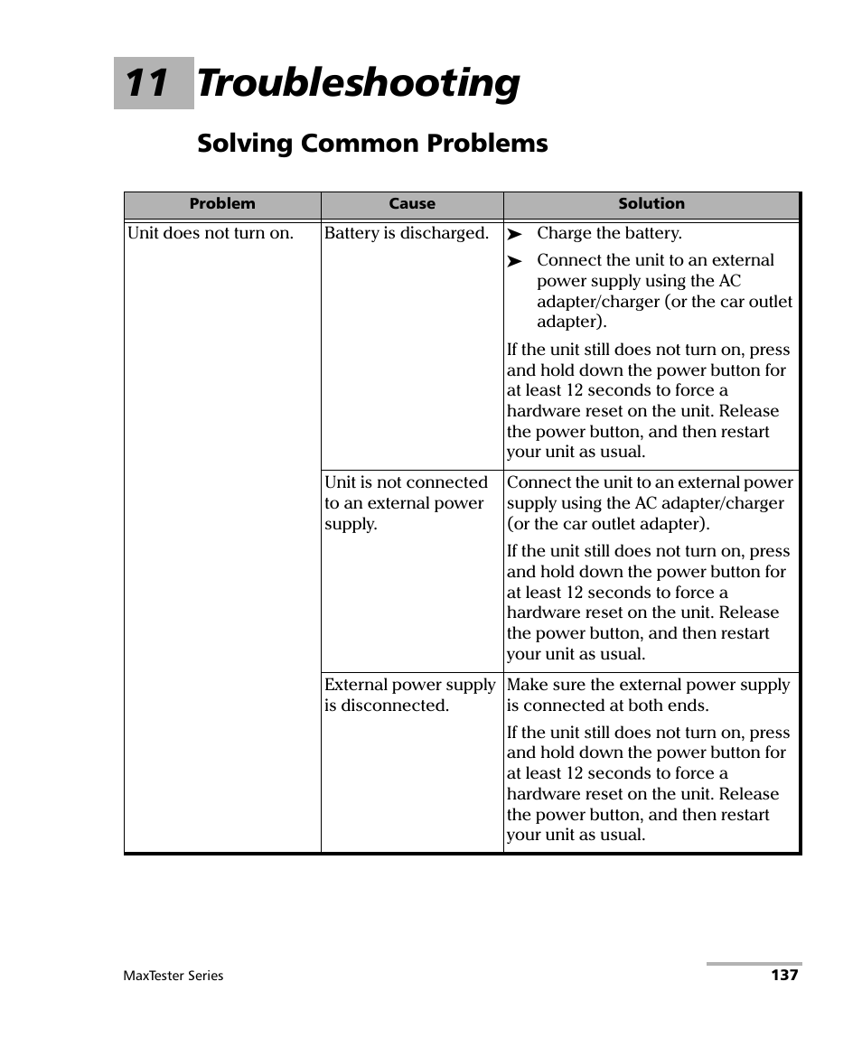 11 troubleshooting, Solving common problems | EXFO MaxTester Series User Manual | Page 147 / 175