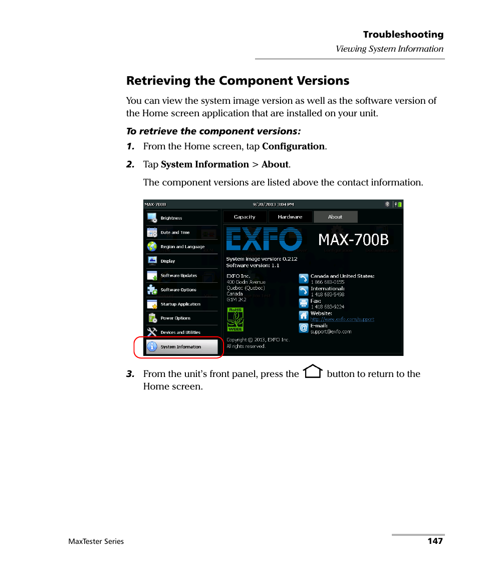 Retrieving the component versions | EXFO MaxTester Series User Manual | Page 157 / 175