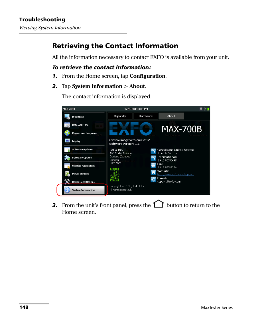 Retrieving the contact information | EXFO MaxTester Series User Manual | Page 158 / 175