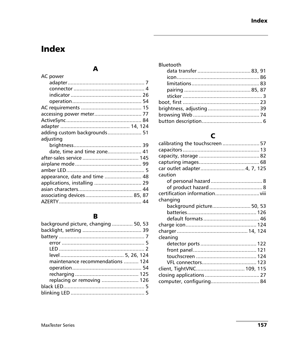 Index | EXFO MaxTester Series User Manual | Page 167 / 175